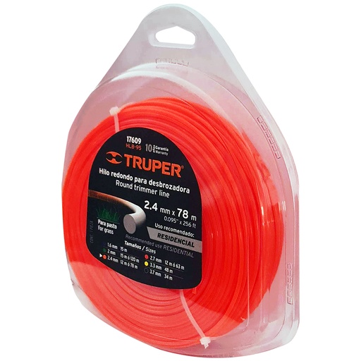 Hilos redondos para desmalezadora en blister 2.4 mm x 78 m Truper 17609